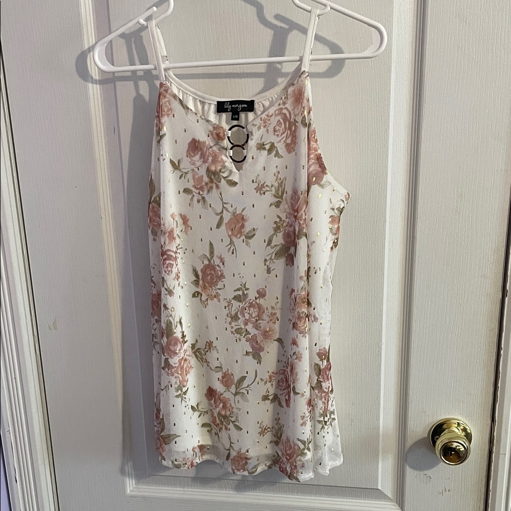 Lily Morgan Floral Top with Gold Accents